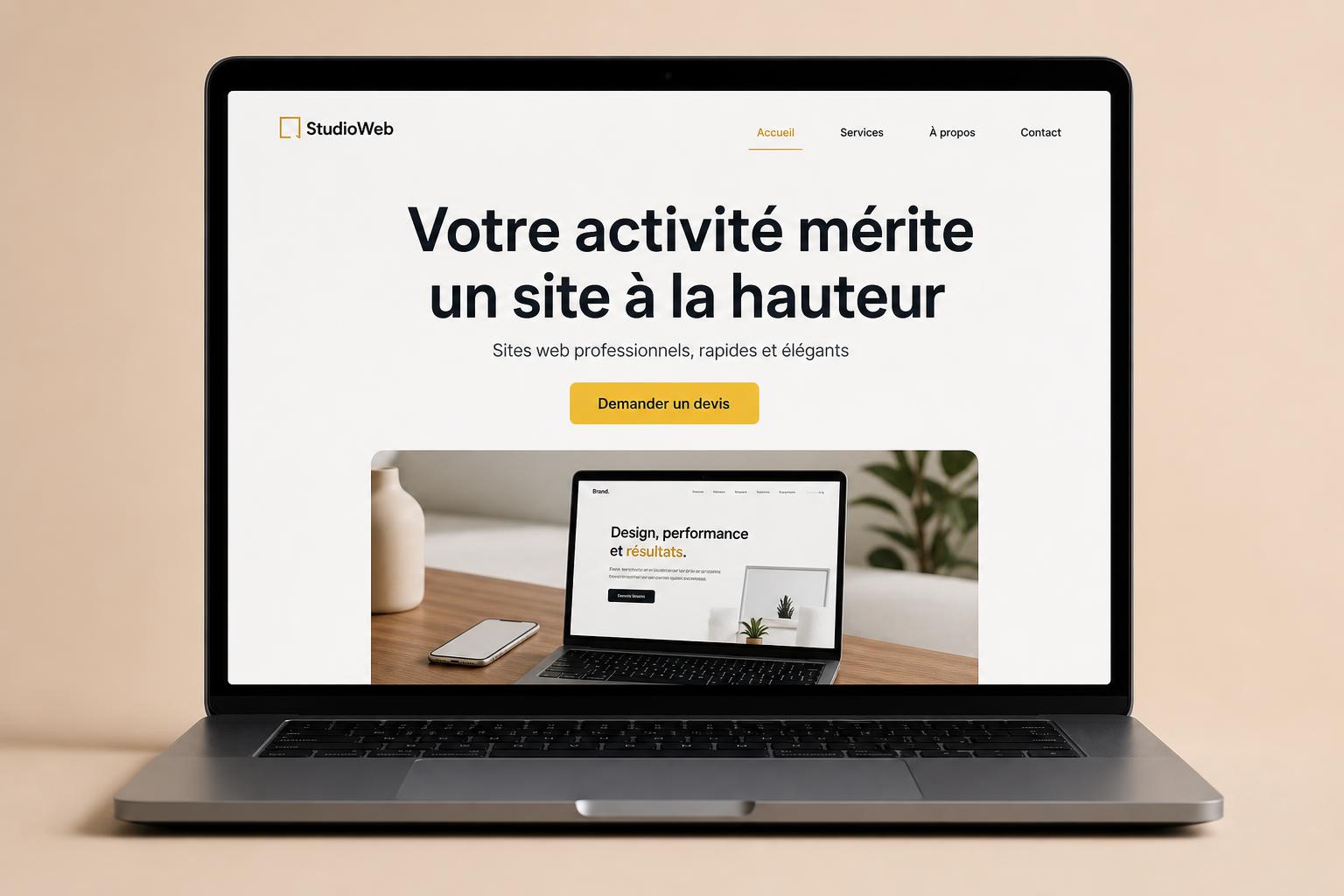 Aperçu d'un site web professionnel sur ordinateur et mobile